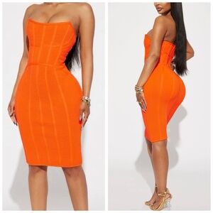 Orange Stretch Strapless Bodycon